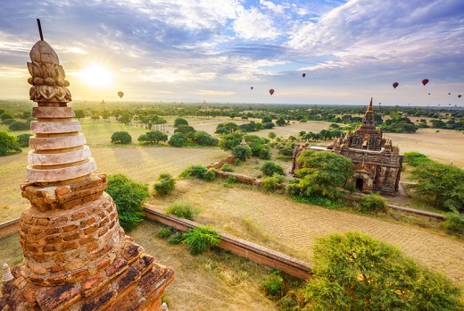 Temples of Bagan at sunrise, Bagan, Myanmar